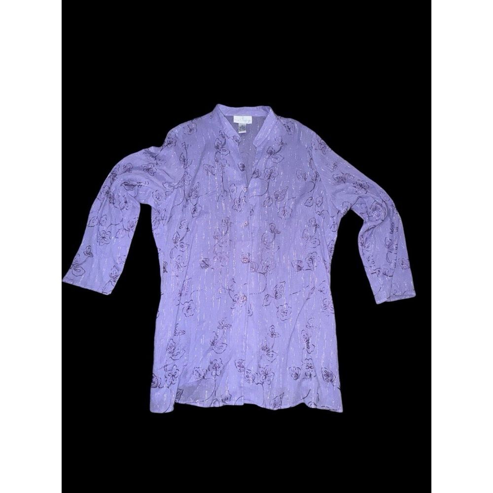 Susan Graver Top Womens 2X‎ Shirt Stitched Floral Purple Artsy Mature Plus